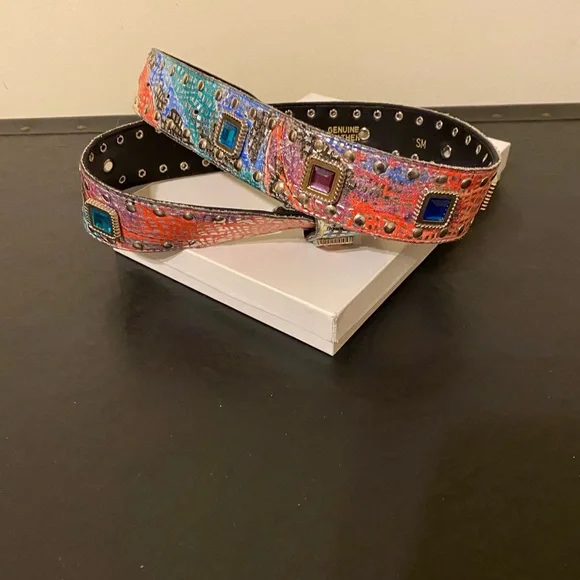 Colorful Rhinestones Embellished Western Cowgirl Festive Belt/Silver Buckle
